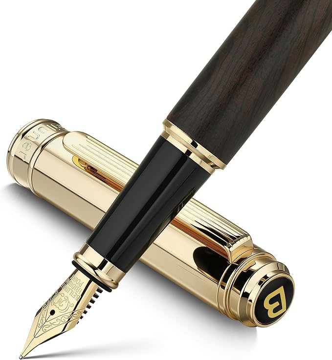 BEILUNER 316 Fountain Pen,Stunning Luxury Blackwood,24K Gilded Nib(Medium),Gorgeous 24K Gold Finish, Ink Converter,Trustworthy Gift for Men&Women-Elegant,Executive,Graduation Pens for Writing, BK-M