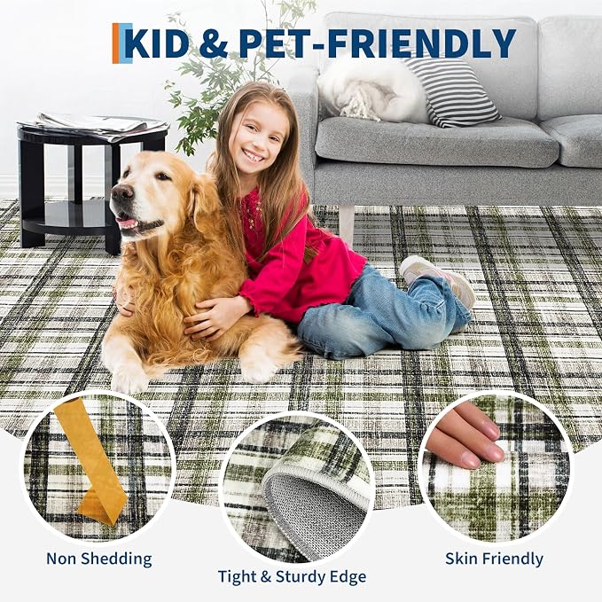 2x10 Runner Rug Bathroom Rugs Non Slip Machine Washable Hallway Rug Modern Soft Non-Shedding Kitchen Runners for Bathroom Bedroom Entryway Nursery, Green&Taupe