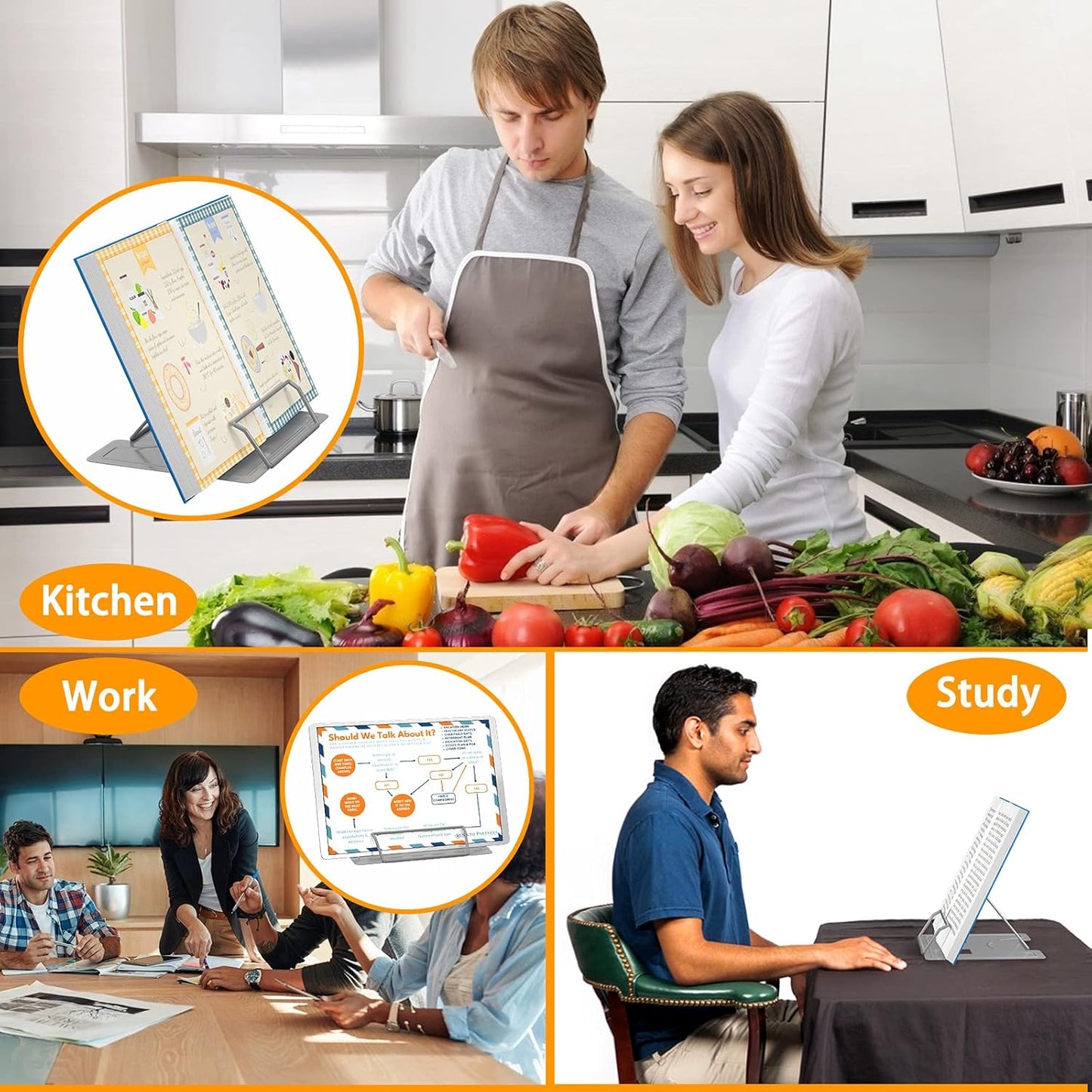 VFINE Adjustable Desk Book Stand - Portable Metal Holder for Textbooks & Cookbooks - Gray