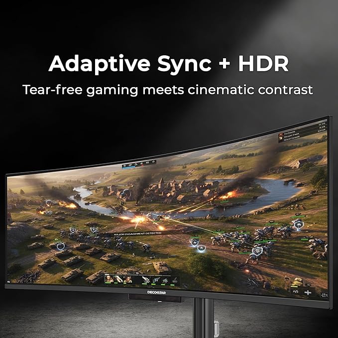 Deco Gear 49" QD-OLED 240Hz Curved Ultrawide Gaming Monitor - 5120×1440 DQHD, 32:9 Dual-QHD Display, 0.03 ms Response, HDR400 True Black, 90W USB-C, KVM, Adaptive Sync, RGB Lighting