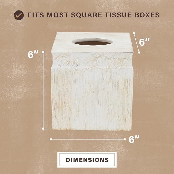 Creative Scents Rustic Luxe Tissue Box Cover Square – Beige Tissue Box Holder with Oval Opening, Modern Farmhouse Bathroom Accessories Decor