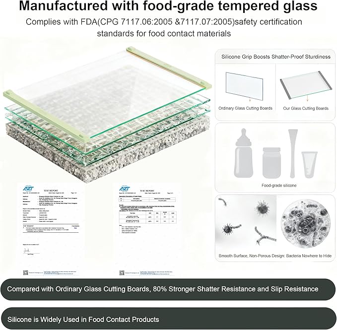 2PCS Glass Cutting Board with Silicone Grip, 80% Stronger Shatter Resistance and Slip Resistance,No Scratches/Microplastic-Free,Dishwasher Safe, Non Toxic Chopping Board for Kitchen (Green)