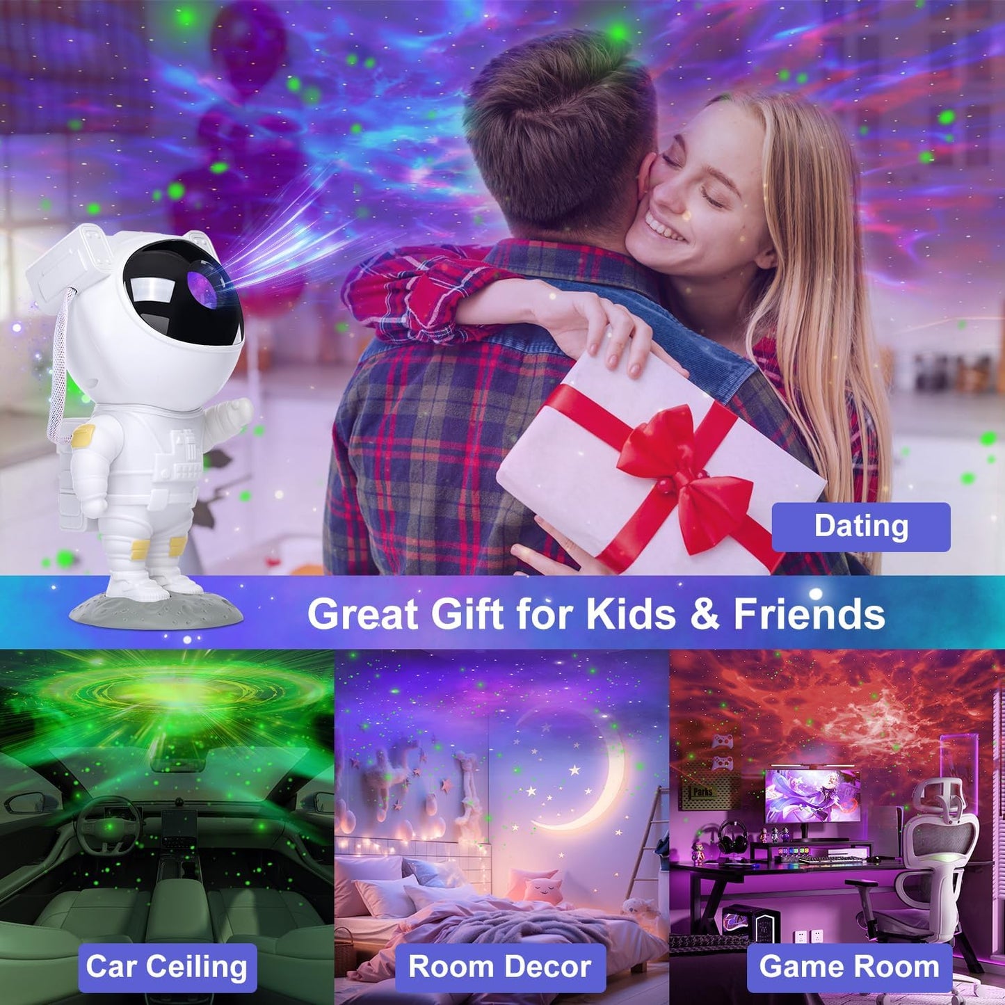 Skiennix Star Projector - Astronaut Galaxy Night Light with Timer & Remote | LED Ceiling Lamp for Kids
