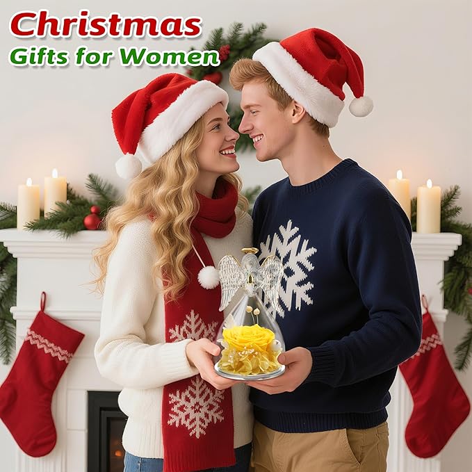 Yamonic Mom Birthday Gifts for Mom,Angel Figurines with Real Rose Gifts for Her Mom Grandma,Preserved Flowers Rose Angel Figurines for Mothers Day Christmas Anniversary Birthday Gifts for Wife(Yellow)