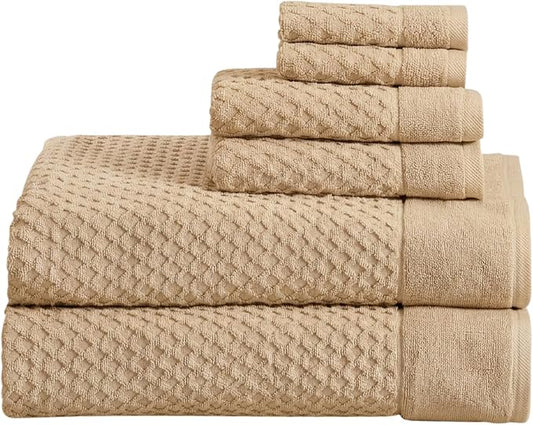 Great Bay Home Bath Towels - 100% Cotton 6 Piece Bath Sheet Set - Diamond Waffle Weave - Absorbent, Durable, Quick-Dry Towels for Bathroom (Oatmeal)