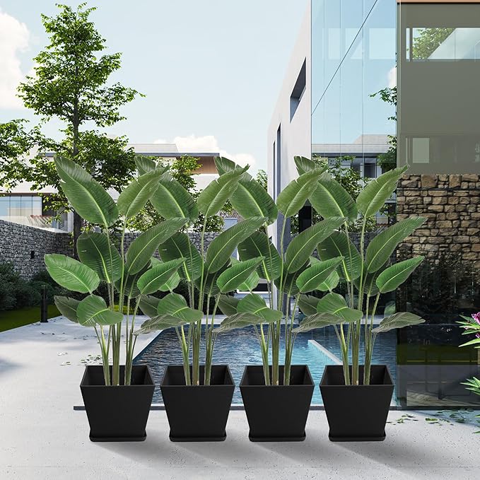Kozyard 2Packs Taper Planter Indoor Outdoor Plant Pots with Tray Collecting Water for Porch, Patio, Backyard Planters Modern Décor for Tall Plants, Flowers