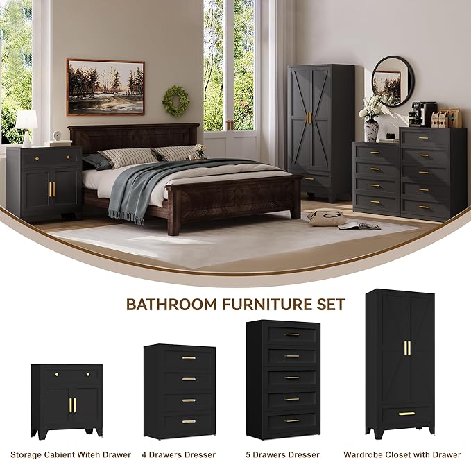 Black Metal Dresser with 5 Drawer，48" Tall Chest of Drawers with Wide Metal Handle,Drawer Organizer for Bedroom,Living Room,Hallway and Entryway