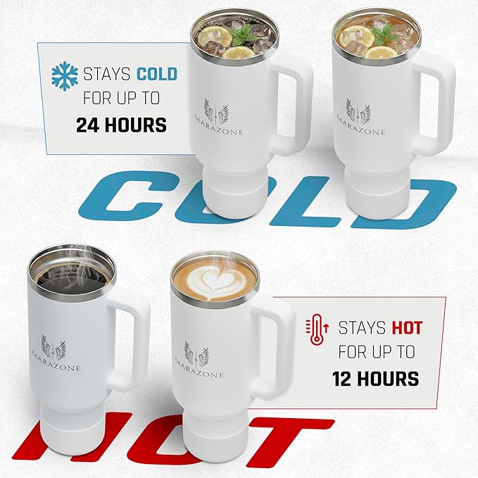 40 oz Tumbler with Straw and Leakproof Lid for Hot and Cold Drinks - Stainless Steel Travel Mug Fits Cup Holder, Reusable Water Bottle with accessories, Gift for Women and Men - Pure white