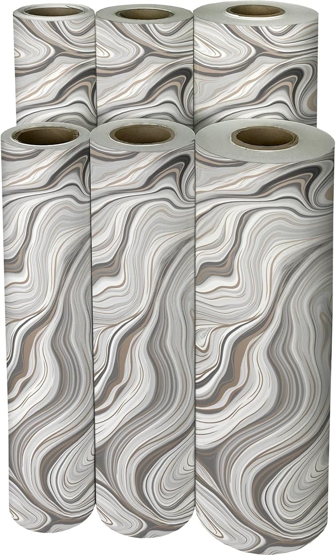 Jillson Roberts Bulk Gift Wrap, Everyday Gift Wrapping Supplies, Marbelized Silver, Full Ream 833 feet x 24 inches