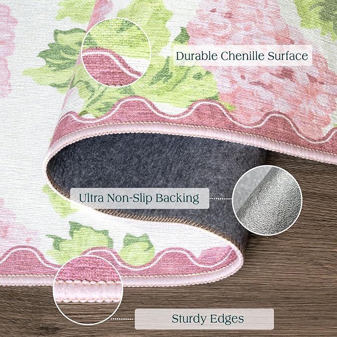 3x5 Entryway Rug - Small Washable Indoor Outdoor Mats for Front Door Non-Slip Porch Rug Boho Pink Floral Throw Rugs for Living Room Girls Bedroom Entryway Kitchen Office Front Porch Decor