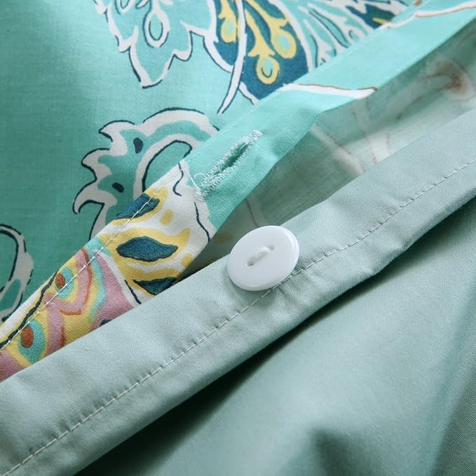 Brandream King Size Duvet Cover Set Teal (1 Duvet Cover + 2 Pillow Shams) Ultra Soft 100% Egyptian Cotton Printed Floral Boho Paisley Bedding Set