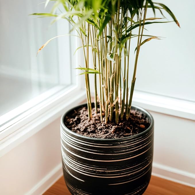HERDUK Large Black Ceramic Planter for Indoor Trees, Modern Indoor Floor Planter Pot for Olive Trees & Faux Olive Trees, Pottery Planter with Drainage for Real Plants