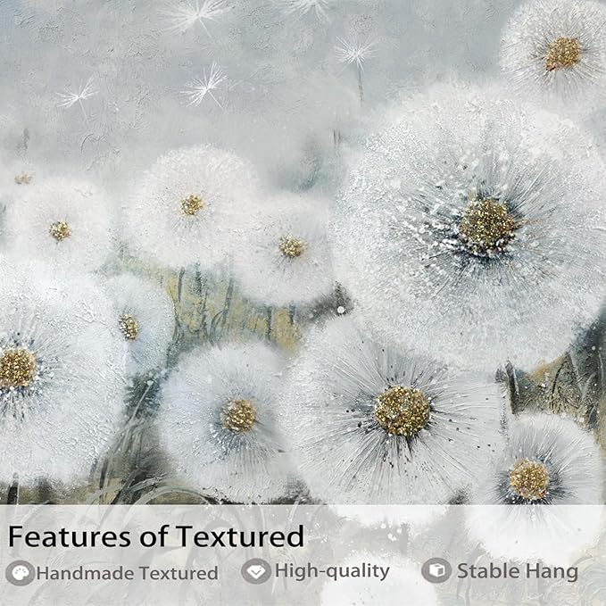Ardemy Dandelion Wall Art Large Framed Floral Canvas Art Wall Decor Living Room Flower Paintings Pictures Textured Artwork For Walls Dining Room Bedroom Home Office, 48"x24"