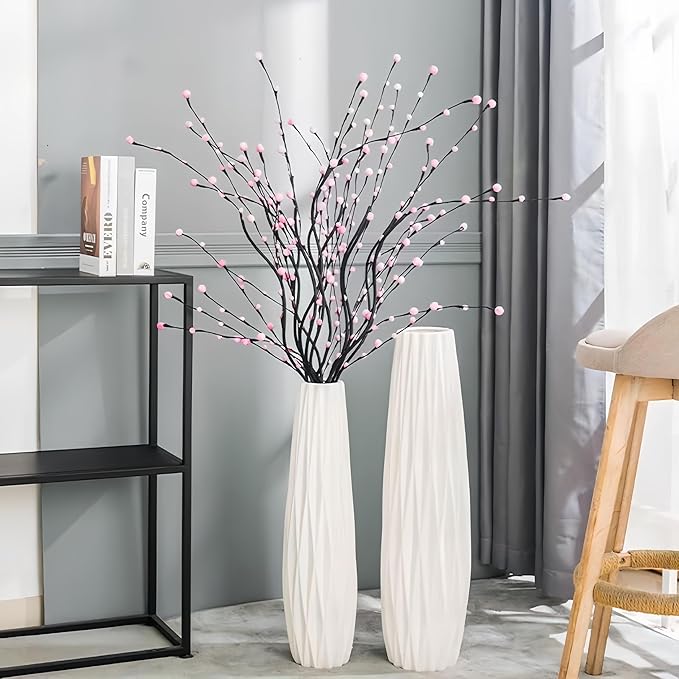 White Ceramic Vase, 17.7" Tall Floor Vase Large Flower Vase Decorative Vases for Modern Home Decor Living Room Office Bedroom Table Centerpieces Shelf Kitchen Wedding Farmhouse Décor