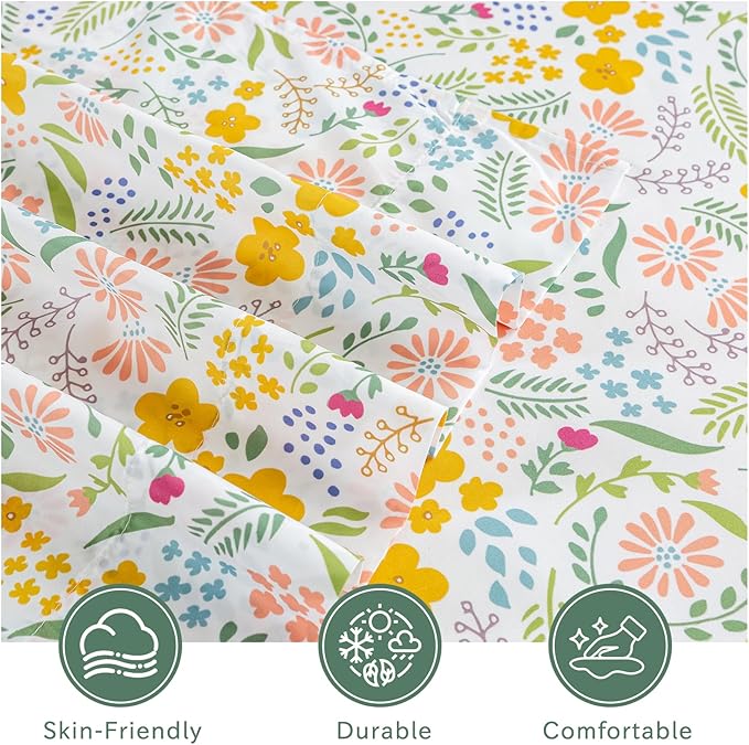 Bedlifes King Size Extra Deep Pocket Sheet Sets - Fits Mattresses Up to 18-24" Thick, 4-Piece Microfiber Set with 1800 Thread Count, Soft, Smooth, Breathable, Featuring Floral