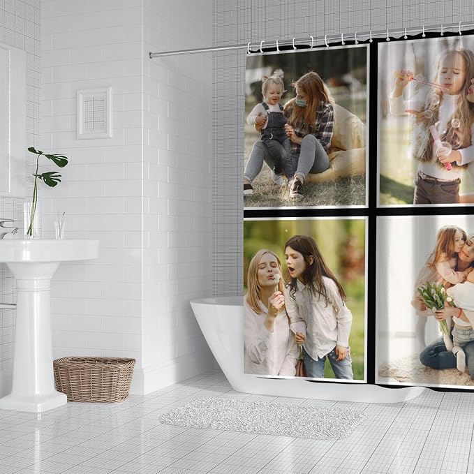 Personalized Shower Curtain Set Custom Photo Shower Curtains Modern Minimalist Home Bathroom Curtain Decor with 12 Hooks 72 Inch Wide * 72 Inch High