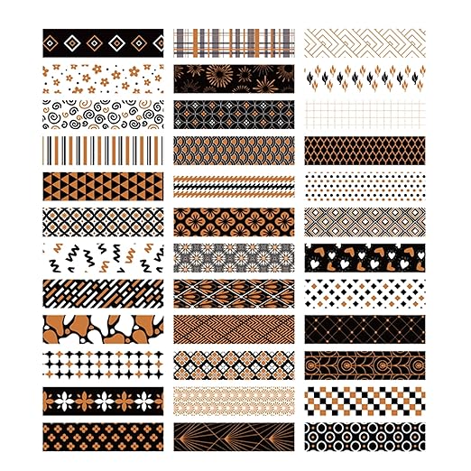Songdao 36 Rolls Skinny Washi Tape Set Gold Foil Detailing Arts Adhesive Tapes Basic Patterns Decorative Masking Tape Sets for Craft, Kids, Scrapbook, DIY, Gift Wrapping (Black & Gold)