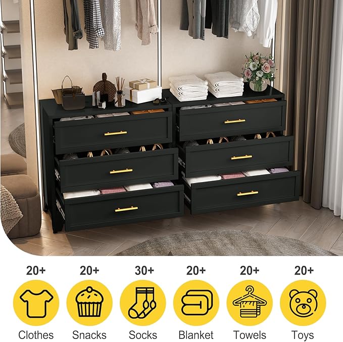 34.25" Tall Metal Dresser for Bedroom, 3 Drawer Black File Cabinet with Gold Handles, Dressers Chests with Fluted Panel, Vertical Drawer Storage Cabinet for Living Room, Entryway, Hallway