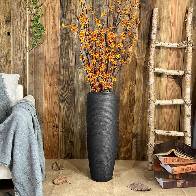 Large Rustic Ceramic Black Vase,23.6 Inch Tall Pottery Farmhouse Decor Floor Vase Vintage Flower Vases for Home Living Room Entryway Table Centerpiece Decor,Terracotta Vases,Wedding Gift