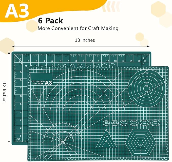 6 Pack Self Healing Cutting Mat 12" x 18" Rotary Cutting Sewing Mat Double Sided 5 Layers Craft Board for Sewing Crafts Hobby Fabric Precision Scrapbooking Project