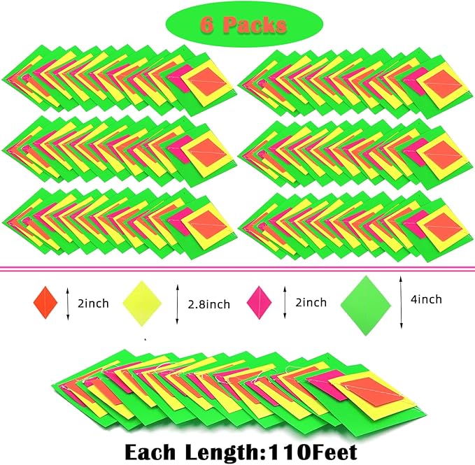 110feet Neon Paper Garland Neon Streamers Hollowed Star Black Light Neon Decorations Glow Party UV Reactive Neon Party Favors Glow in The Dark Party Supplies for Party Wedding Birthday Garlands