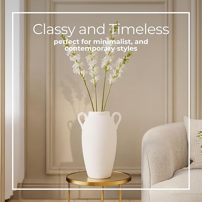 Textured Jug Tall Floor Vase – Ceramic Stoneware Decorative Vases for Home Decor – Modern Centerpiece for Living Room, Bedroom, Office, Table & Floor Display – 16", White