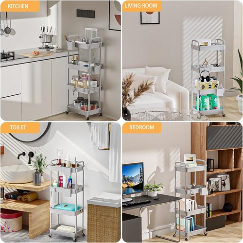 Rebecat 4-Tier Rolling Utility Cart - Multifunctional Storage Organizer for Kitchen, Bathroom, Office | Gray