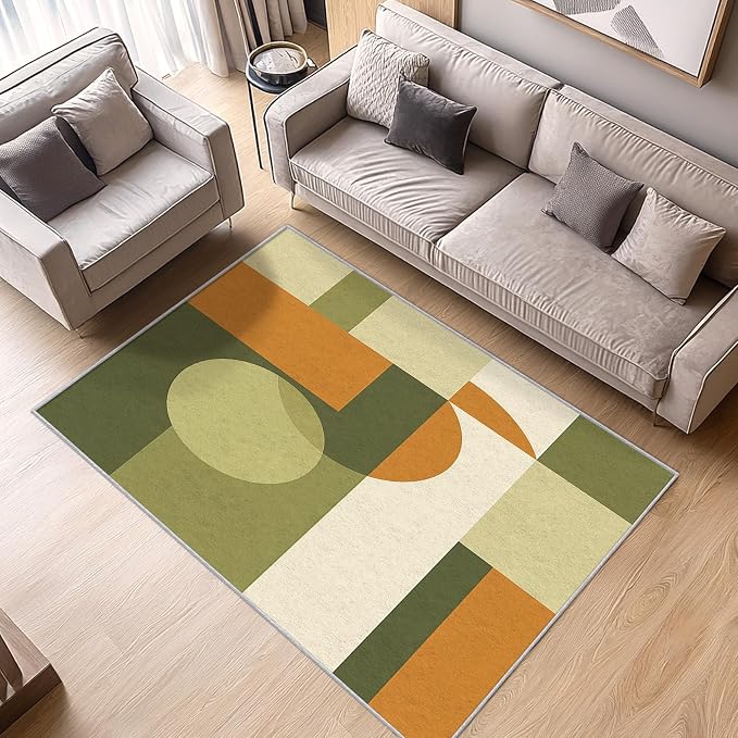 Mid Century Rug 3x4, Washable Modern Geometric Rugs for Living Room Bedroom, Minimalist Area Rug for Home Decor, Non Slip Backing Floor Carpet with Gripper - 3 x 4 ft