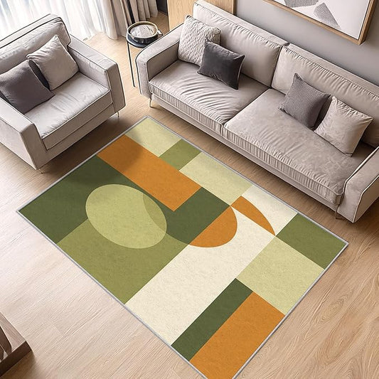 Mid Century Rug 5x8, Washable Modern Geometric Rugs for Living Room Bedroom, Minimalist Area Rug for Home Decor, Non Slip Backing Floor Carpet with Gripper - 5 x 8 ft