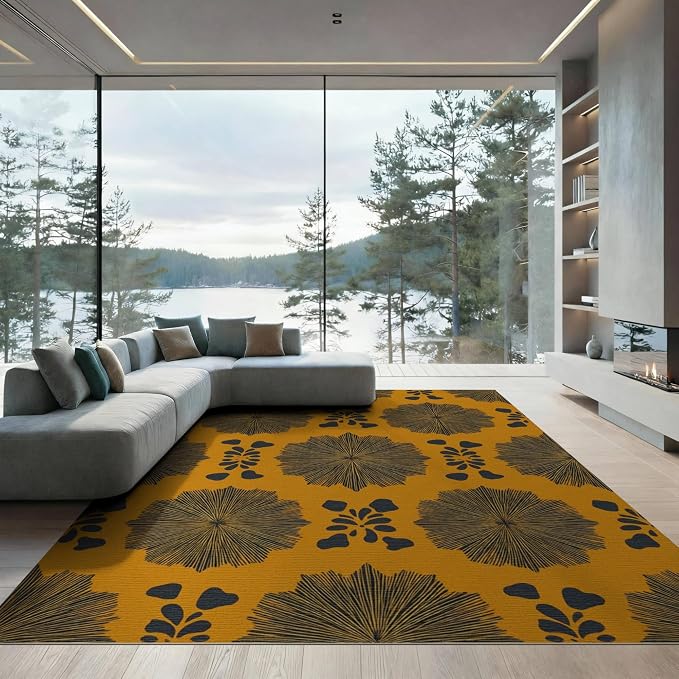 6'x9' Washable Abstract Abstract Area Rug, Navy Non-Shedding Pet Friendly Room Rug for Queen Size Bedroom, Under Bed, Master Suite, Foldable Easy Care Carpet | Ref:2229843