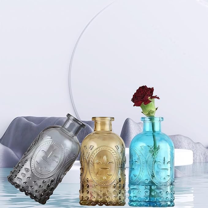 2Pcs Amber Glass Reed Diffuser Bottles,Apothecary Diffuser Decorative Bottles with Cork Lid,Small Flower Bud Vase,Aromatherapy Container for DIY Replacement Diffuser,Reed Sticks,Crafts Decor