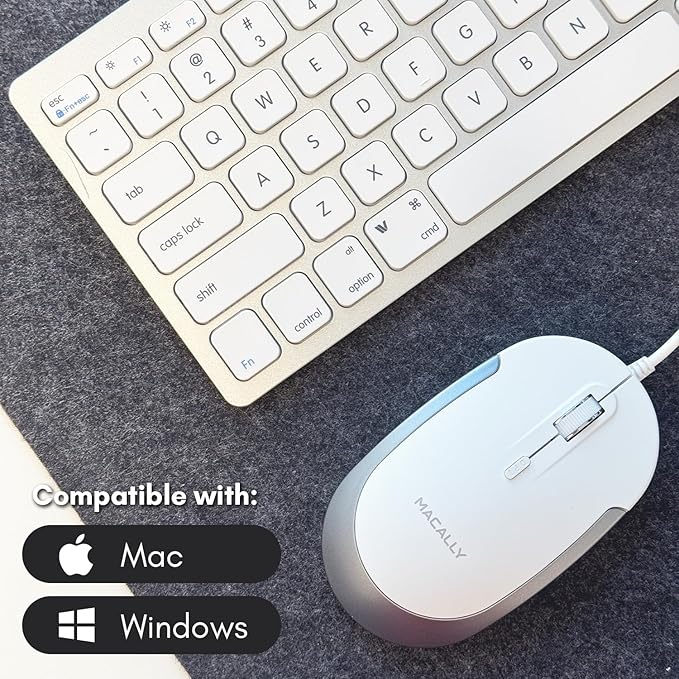 Macally USB Wired Keyboard and Mouse Combo for Mac and PC - Save Space with a Compact Small Apple Keyboard and Mouse for MacBook Pro/Air, iMac Mini/Pro
