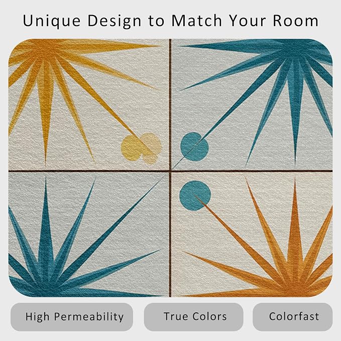 Starburst Rug 4x6 Mid Century Atomic Checkboard Distressed Pattern Area Rugs for Living Room, Bedroom, Starburst Home Decor Accessories Indoor Carpet, Non Slip & Machine Washable