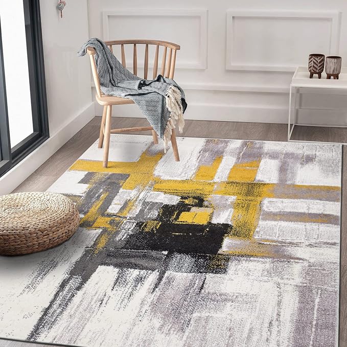Rugshop Gold Modern Abstract Area Rug — Non-Shedding for Living Room, Dining Room and Office 6'6" x 9'