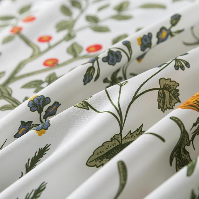 FADFAY 100% Egyptian Cotton Sheets Queen Botanical Printed Floral Sheets Yellow Flowers & Leaves Pattern Farmhouse Bedding Soft and Breathable French Country Bedding 4Pcs Deep Pocket Queen Sheet Set