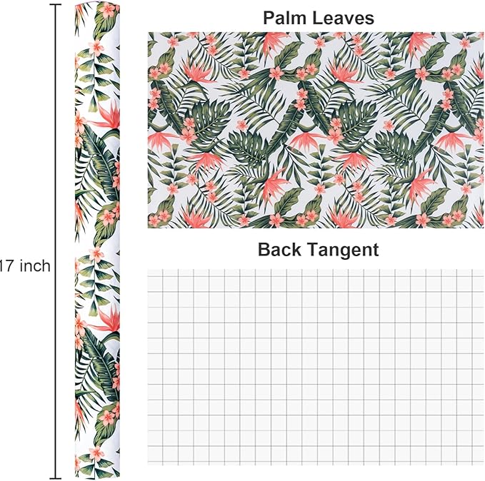 Burymento Palm Leaves Wrapping Paper Roll, Hawaiian Tropical Floral Themed Gift Wrap for Birthday, Valentines, Mothers day, Graduation, Wedding, Fathers day, Baby Shower, Christmas (17 IN x 32.8 FT)
