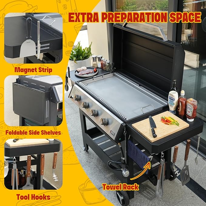 ONLYFIRE GRILLS Heavy Duty Propane Gas Griddle 4-Burner with Waterproof Cover, Premium Flat Top Gas Grill with 555 sq.in Cooking Area, Outdoor BBQ Stove for Patio Barbecue Backyard Party, GS352