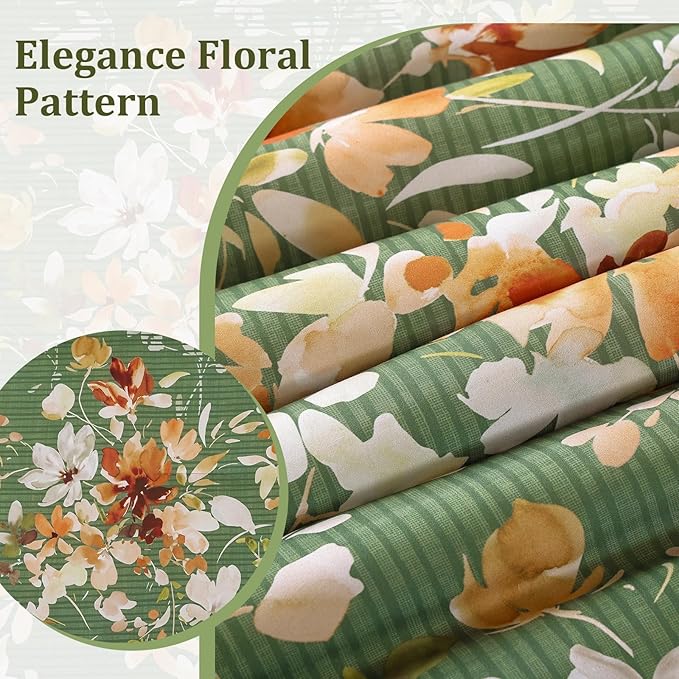 Dobuyly King Size Comforter Set, 7 Pieces Green Floral Comforter Set, Bed in a Bag King with Botanical Flowers Pattern, All Season Farmhouse Bedding Set with Sheets, Pillowcases & Shams