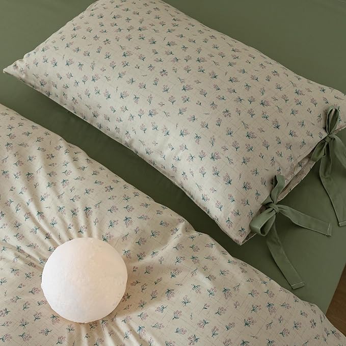 VM VOUGEMARKET Purple Blossom Duvet Cover Set Full Beige Duvet Cover with 2 Bowknot Pillowcases Vintage Flower Bedding Set for College Dorm