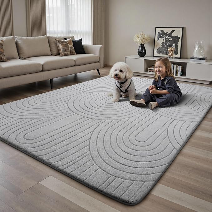 Sour Lemon 6x9 Area Rugs for Living Room, Soft Large Area Rug Modern Annualrings Rugs Machine Washable Area Rug, Non-Slip Rug Carpet for Bedroom Under Dining Table Home Office Decor