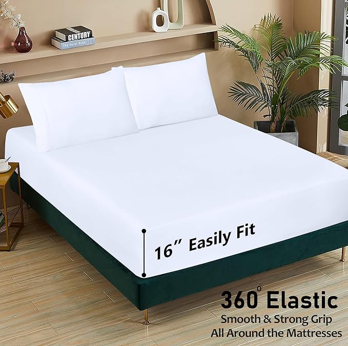 RUVANTI 100% Cotton Twin Sheets Set, 3 Pieces, Soft & Breathable Percale Weave Bedding, Deep Pocket 16", Hotel Standard, Crisp Cool Feel, Durable, Perfect Dyed Bed Sheet, Bright White
