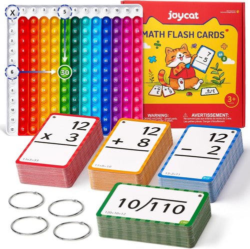 JoyCat Math Flash Cards - 288 Double-Sided Cards for Addition, Subtraction, Multiplication & Division | Interactive Learning Tool for Kids Ages 4-8