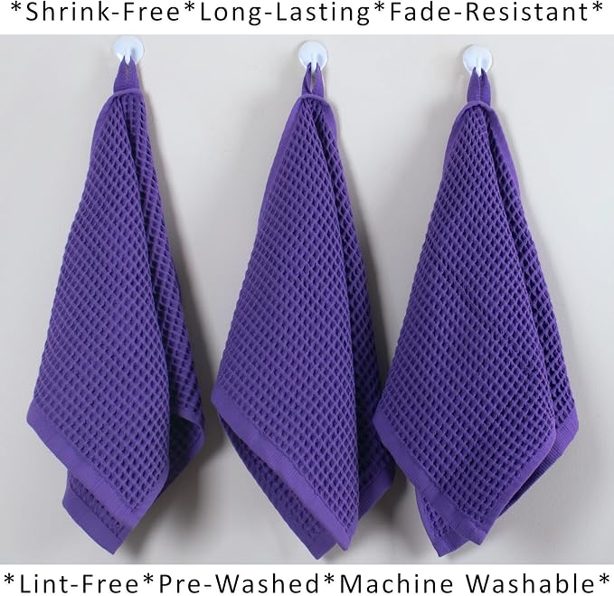 PÜSKÜL Natural 100% Turkish Cotton Waffle Kitchen Towels Set of 3 | Oeko-Tex, Premium Waffle Hand Towels for Bathroom | Soft Absorbent Quick-Dry Lint-Free Dish Towel Large 32x16 inch (3, Lilac)