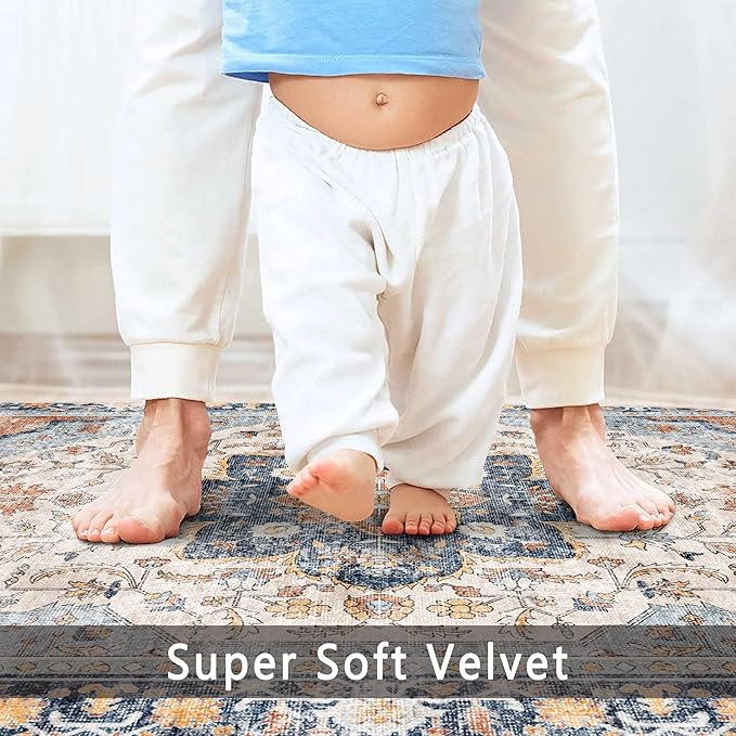 vivorug Runner Rug 2'x7' Washable Non-Slip Boho Runners for Hallways Kitchen Entryway Laundry Room Carpet Hallway Runner Orange/Navy