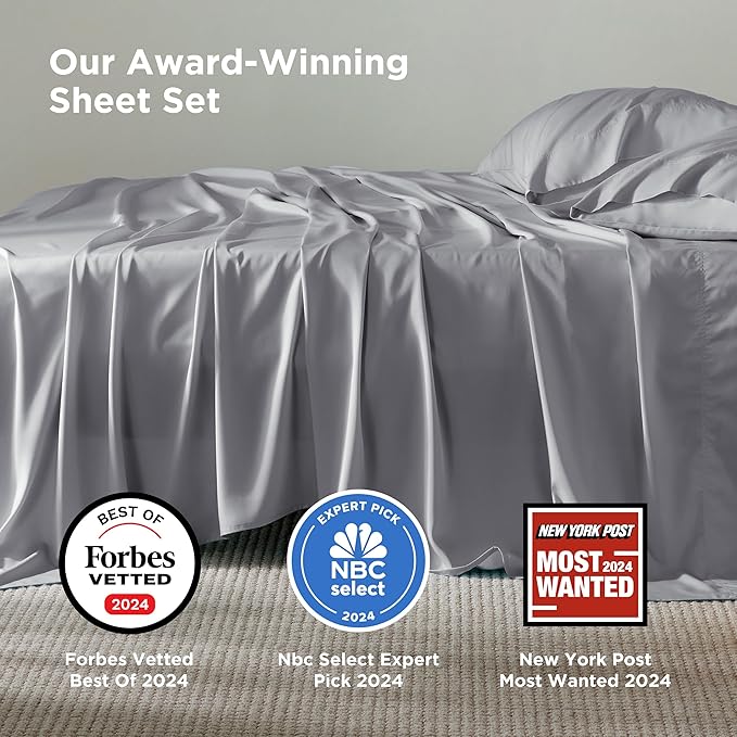 Bedsure Full Size Bed Sheets, Cooling Sheets, Rayon Derived from Bamboo, Breathable & Soft, Deep Pocket Up to 16 Inches, Hotel Luxury Silky Bedding for Hot Sleepers, Silver Grey