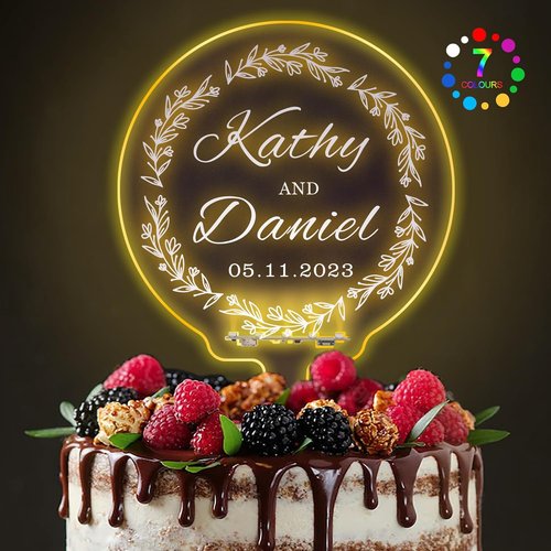 LED Personalized Wedding Cake Toppers - Light Up MR & MRS Decorations with Custom Name | 7 Color Changes