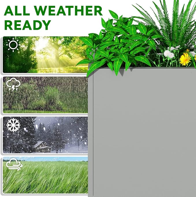 Metal Planter, 38L x 10W x 30H, Heavy Duty Tall Planters for Outdoor Plants, Planters with Removable Insert Shelf, Large Planters with Drainage Holes for Porch, Patio and Yard, Grey
