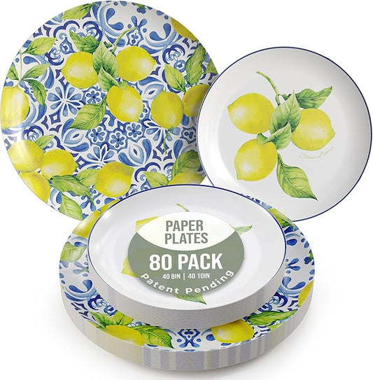 Trendables Floral Paper Plates 8.5 Inch & 10.5 Inch 80 Pcs Dinner Plate Set Fancy Disposable Plates for Party for 40 Guests 40 X 8 & 40 X 10 Large & Small Paper Plate Set for Parties Tuscan