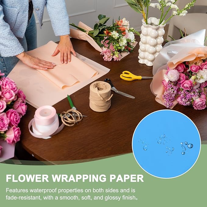 PATIKIL 22.8 x 22.8 Inch Flower Wrapping Paper, 20 Pcs Iridescent Double Sided Plastic Bouquet Packaging Waterproof Florist Supplies DIY Crafts Gift Packaging Gift Box Wedding, Ice Blue