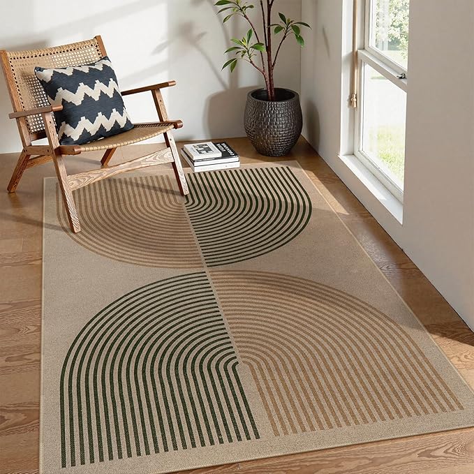 Lahome Enfys Modern Rainbow Easy Jute Rug, 4x6 Washable Rugs for Entryway Office Farmhouse Kitchen Mats for Floor, Contemporary Non Slip Floor Carpet for Backyard Sunroom Living Room Bedroom